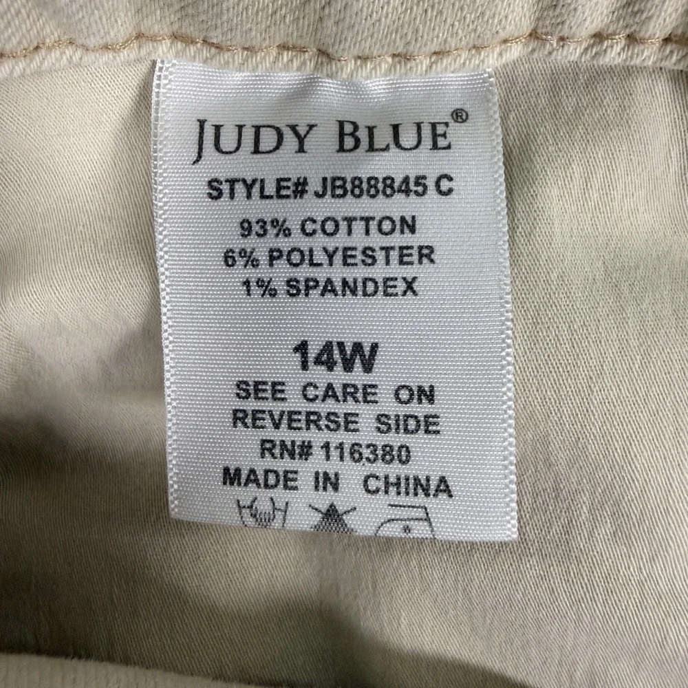 Judy Blue Garment Dyed Jeans 14W Tan Sand High Rise Stretch JB88845 C